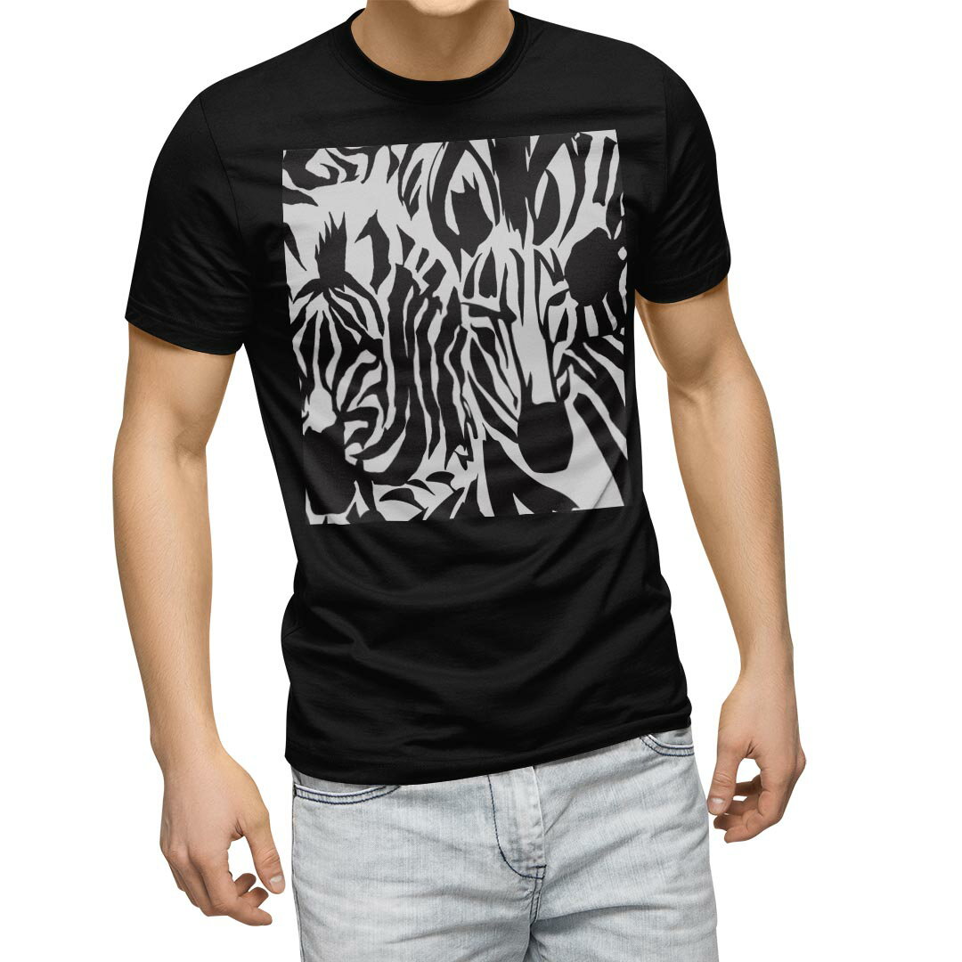 tシャツ メンズ 半袖 ブラック デザイン XS S M L XL 2XL Tシャツ ティーシャツ T shirt 黒 011579 ゼブラ柄 アニマル柄 動物