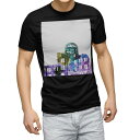 tシャツ メンズ 半袖 ブラック デザイン XS S M L XL 2XL Tシャツ ティーシャツ T shirt 黒 011672 建物 カラフル 景色