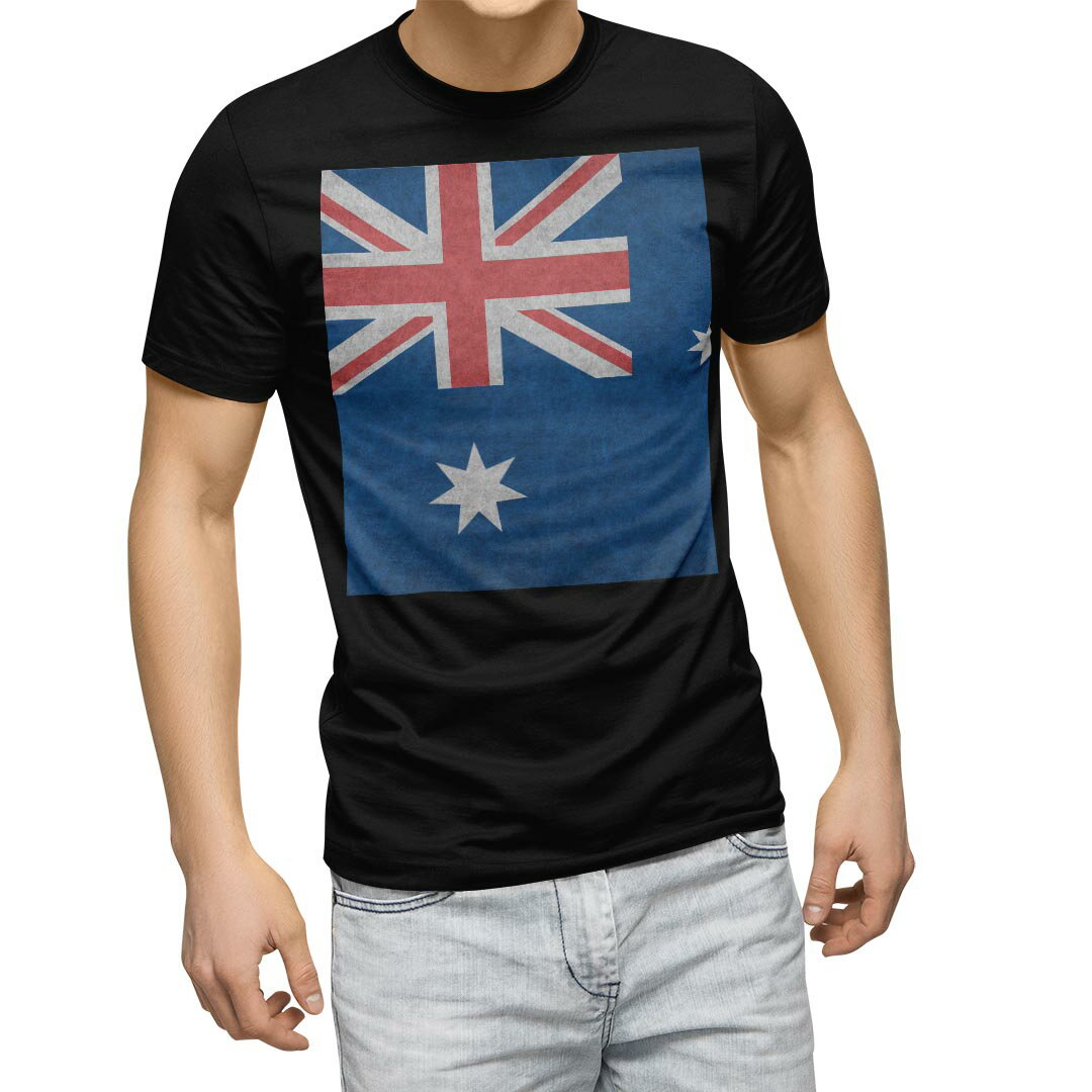 tシャツ メンズ 半袖 ブラック デザイン XS S M L XL 2XL Tシャツ ティーシャツ T shirt　黒 011713 オーストラリア　外国　国旗