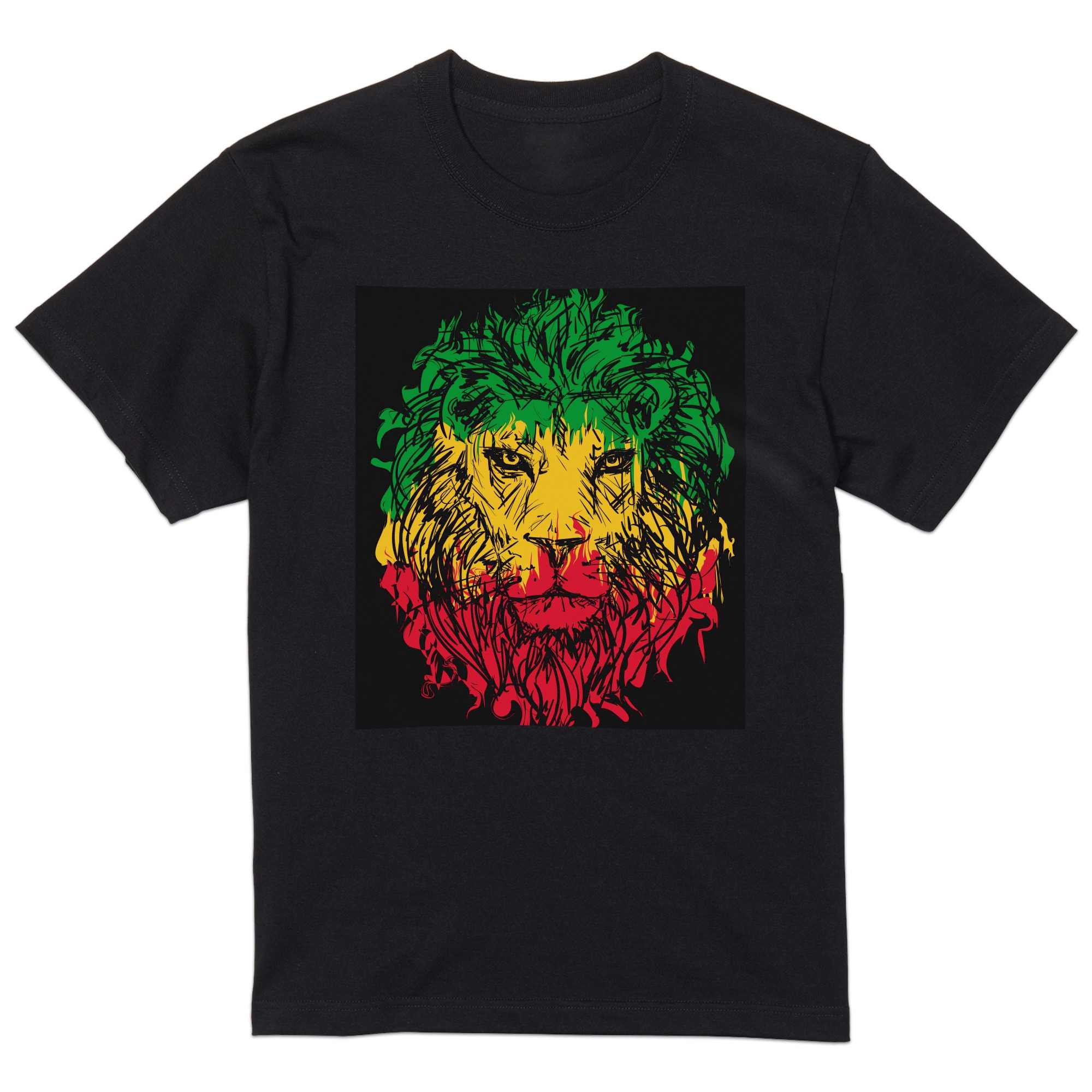 tシャツ メンズ 半袖 ブラック デザイン XS S M L XL 2XL Tシャツ ティーシャツ T shirt　黒 011733 動物　ライオン　レゲエ
