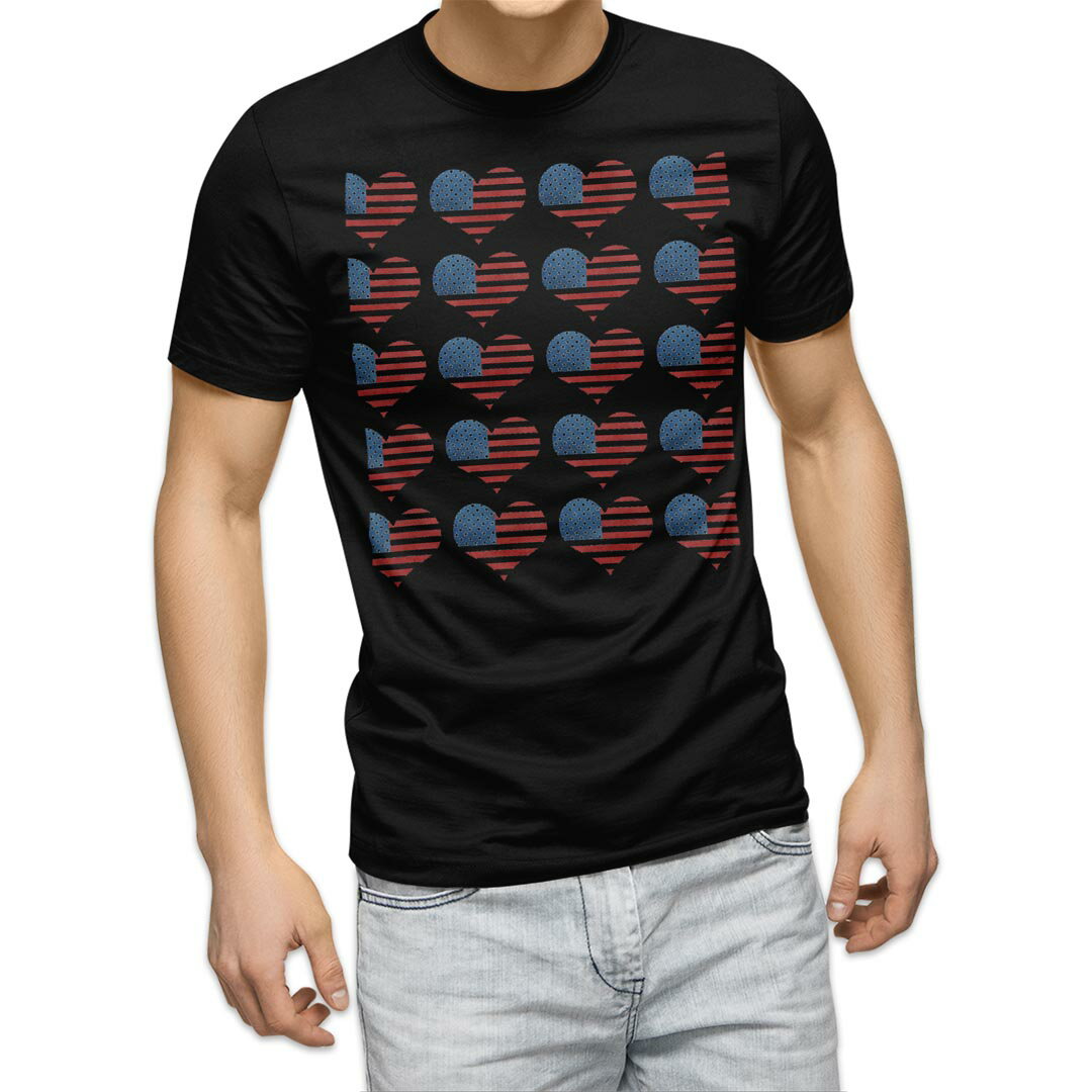Shirts, T-Shirts - tシャツ メンズ 半袖 ブラック デザイン XS S M L XL 2XL Tシャツ ティーシャツ T shirt 黒 011789 ハート　アメリカ　国旗