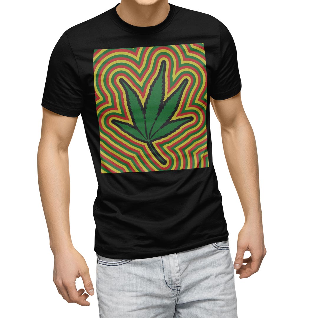 tシャツ メンズ 半袖 ブラック デザイン XS S M L XL 2XL Tシャツ ティーシャツ T shirt　黒 011825 レゲエ　植物　音楽