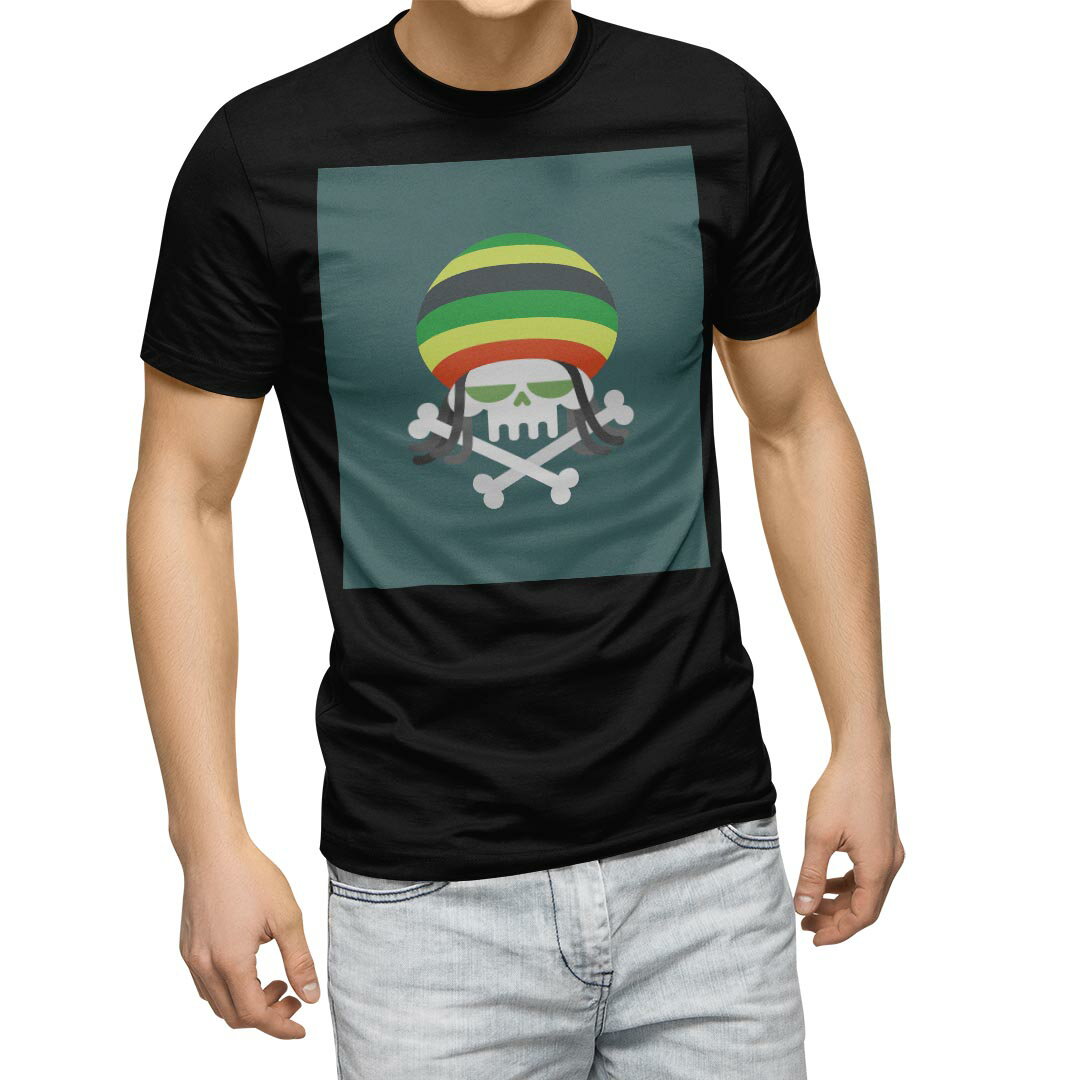 tシャツ メンズ 半袖 ブラック デザイン XS S M L XL 2XL Tシャツ ティーシャツ T shirt　黒 011826 レゲエ　音楽　骸骨