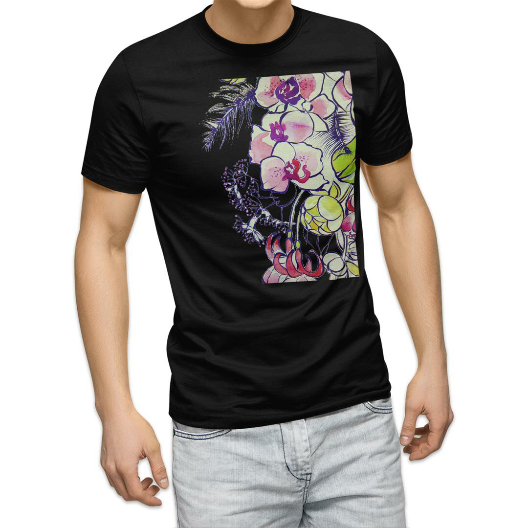 T-Shirts - tシャツ メンズ 半袖 ブラック デザイン XS S M L XL 2XL Tシャツ ティーシャツ T shirt 黒 011885 花　花柄　英字