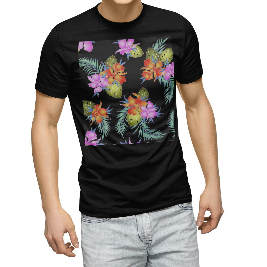 Rakuten - tシャツ メンズ 半袖 ブラック デザイン XS S M L XL 2XL Tシャツ ティーシャツ T shirt　黒 011926 黒　カラフル　花