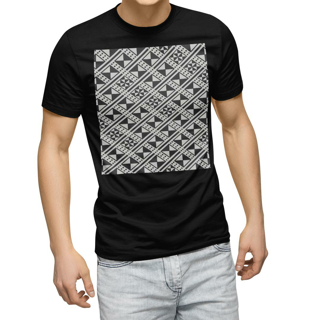 tシャツ メンズ 半袖 ブラック デザイン XS S M L XL 2XL Tシャツ ティーシャツ T shirt 黒 011931 モノトーン 幾何学 模様