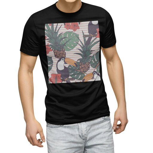 tシャツ メンズ 半袖 ブラック デザイン XS S M L XL 2XL Tシャツ ティーシャツ T shirt 黒 012079 鳥 パイナップル ハイビスカス tシャツ メンズ 半袖 ブラック デザイン XS S M L XL 2XL Tシャツ ティーシャツ T shirt 黒 012079 鳥 パイナップル ハイビスカス