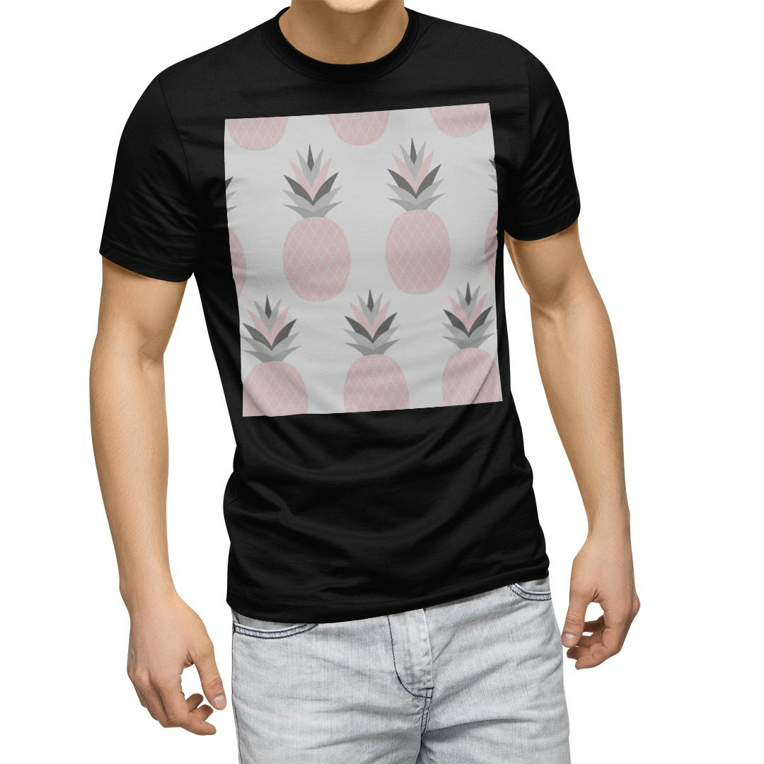 tシャツ メンズ 半袖 ブラック デザイン XS S M L XL 2XL Tシャツ ティーシャツ T shirt 黒 012140 パイナップル ピンク 夏