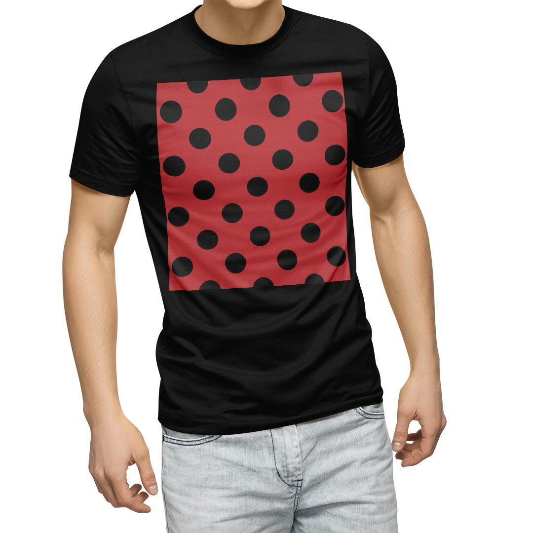 乐天商城 - tシャツ メンズ 半袖 ブラック デザイン XS S M L XL 2XL Tシャツ ティーシャツ T shirt　黒 012332 赤　黒　ドット