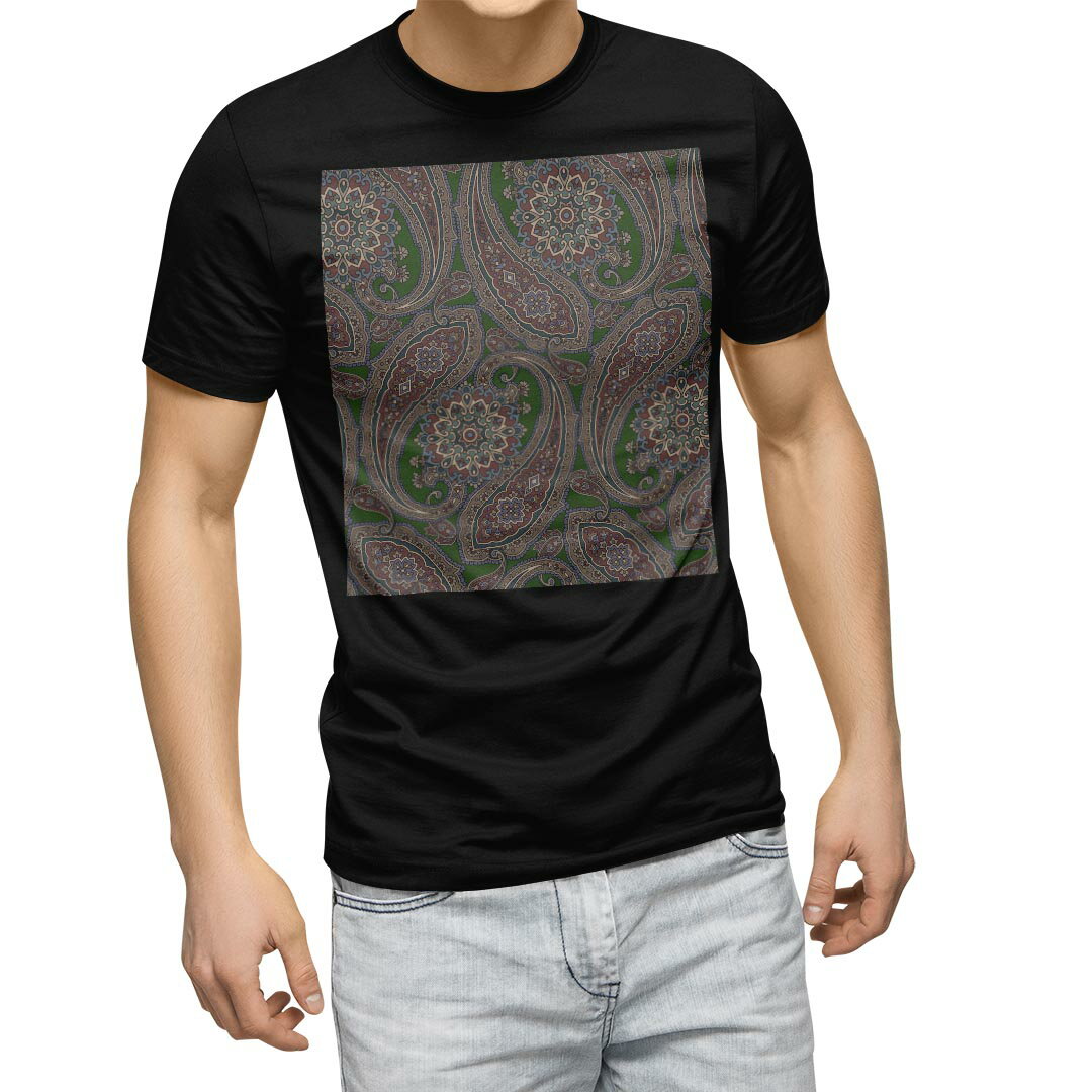 海外俱乐部（巴西） - tシャツ メンズ 半袖 ブラック デザイン XS S M L XL 2XL Tシャツ ティーシャツ T shirt　黒 012393 ペイズリー　緑　レトロ