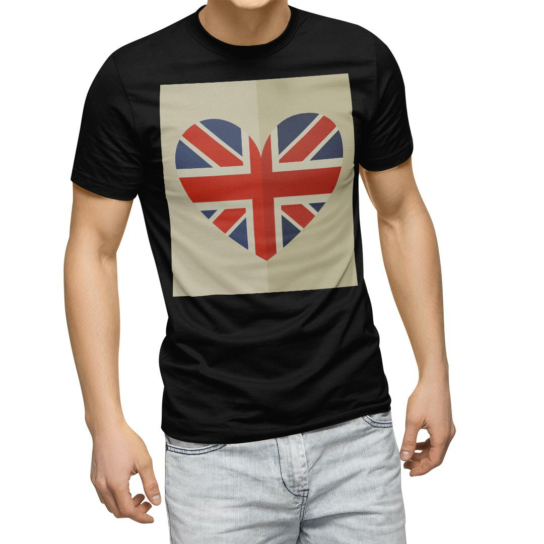 tシャツ メンズ 半袖 ブラック デザイン XS S M L XL 2XL Tシャツ ティーシャツ T shirt　黒 012685 ハート　イギリス　ユニオンジャック