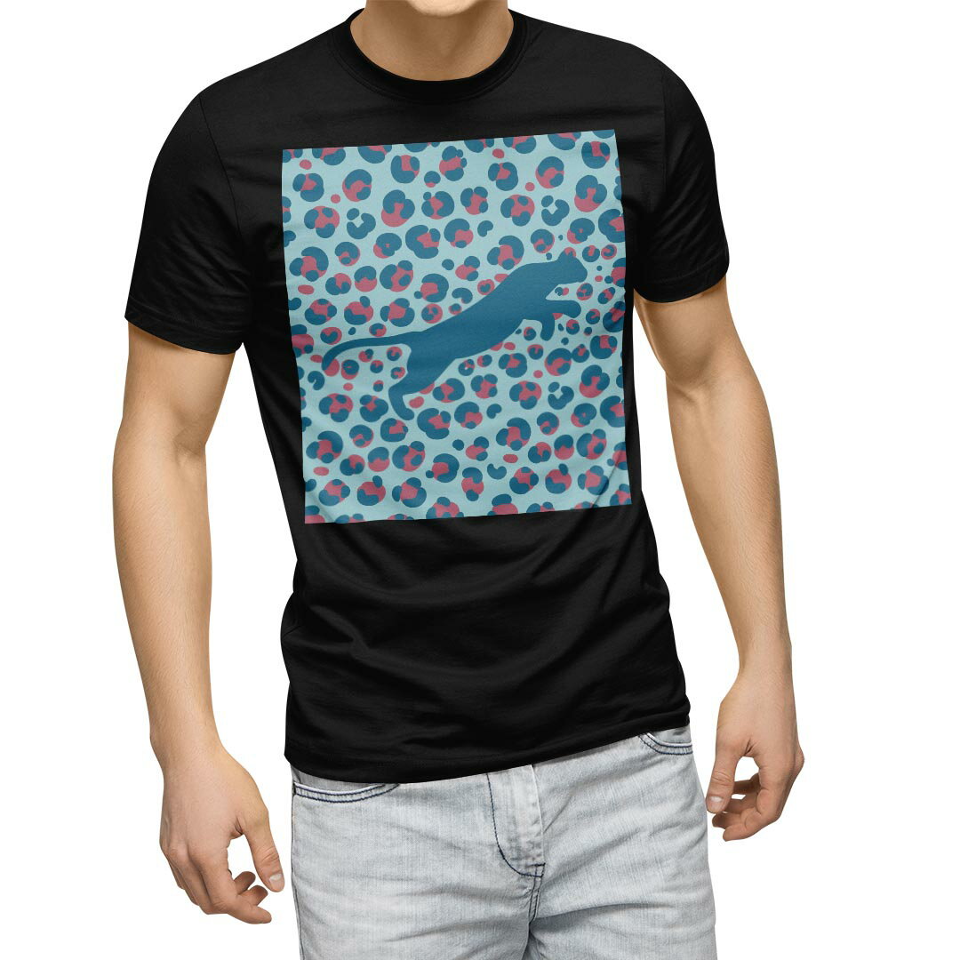 T-Shirts - tシャツ メンズ 半袖 ブラック デザイン XS S M L XL 2XL Tシャツ ティーシャツ T shirt　黒 012735 豹　ヒョウ柄　シルエット