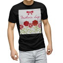 tシャツ メンズ 半袖 ブラック デザイン XS S M L XL 2XL Tシャツ ティーシャツ T shirt 黒 012939 母の日 カーネーション 花