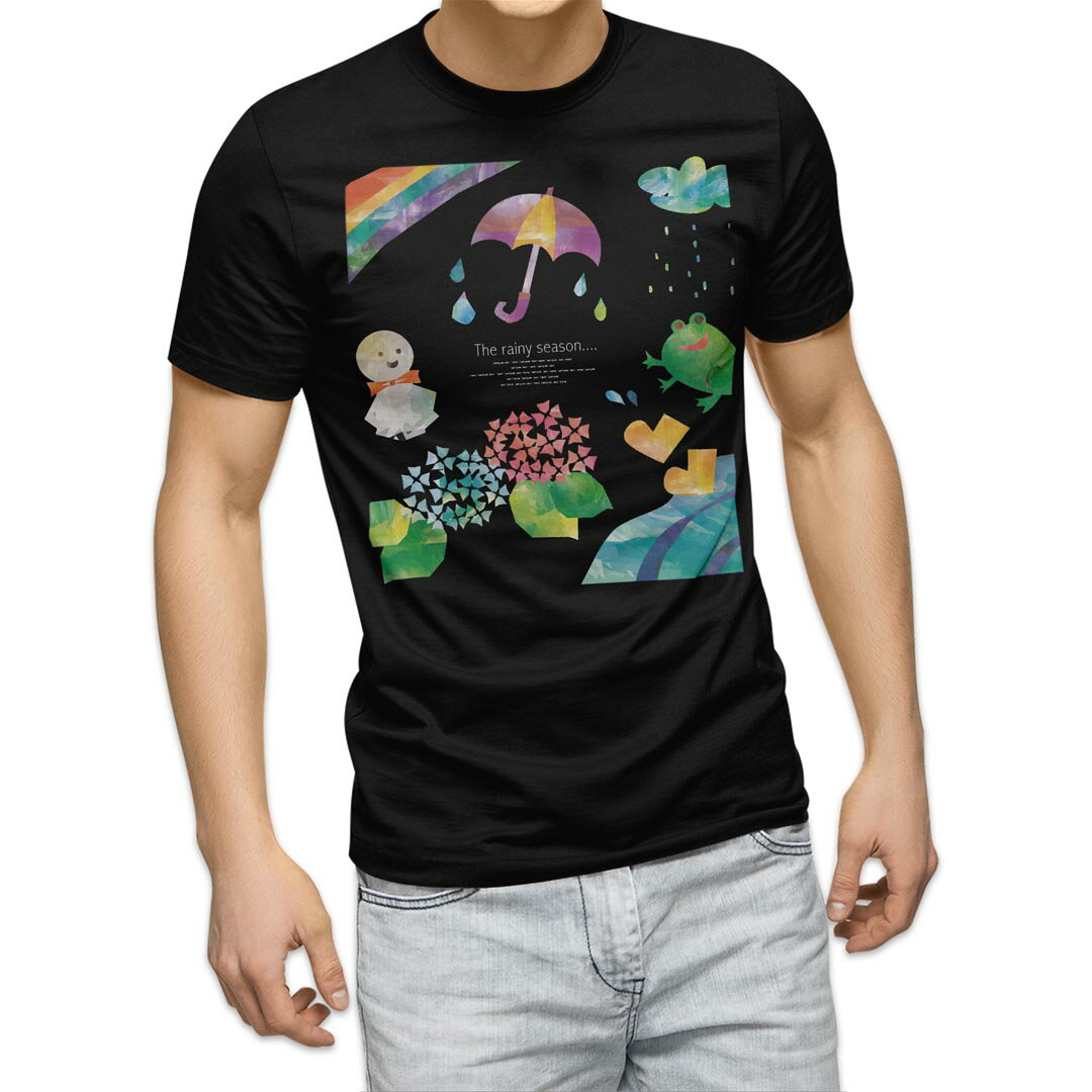 Shirts, T-Shirts - tシャツ メンズ 半袖 ブラック デザイン XS S M L XL 2XL Tシャツ ティーシャツ T shirt 黒 012976 雨　カエル　傘