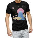 tシャツ メンズ 半袖 ブラック デザイン XS S M L XL 2XL Tシャツ ティーシャツ T shirt 黒 013560 富士山 お正月 イラスト