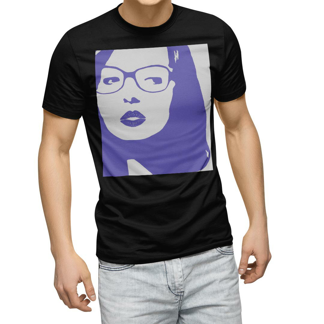 tシャツ メンズ 半袖 ブラック デザイン XS S M L XL 2XL Tシャツ ティーシャツ T shirt 黒 013590 顔 女性 眼鏡