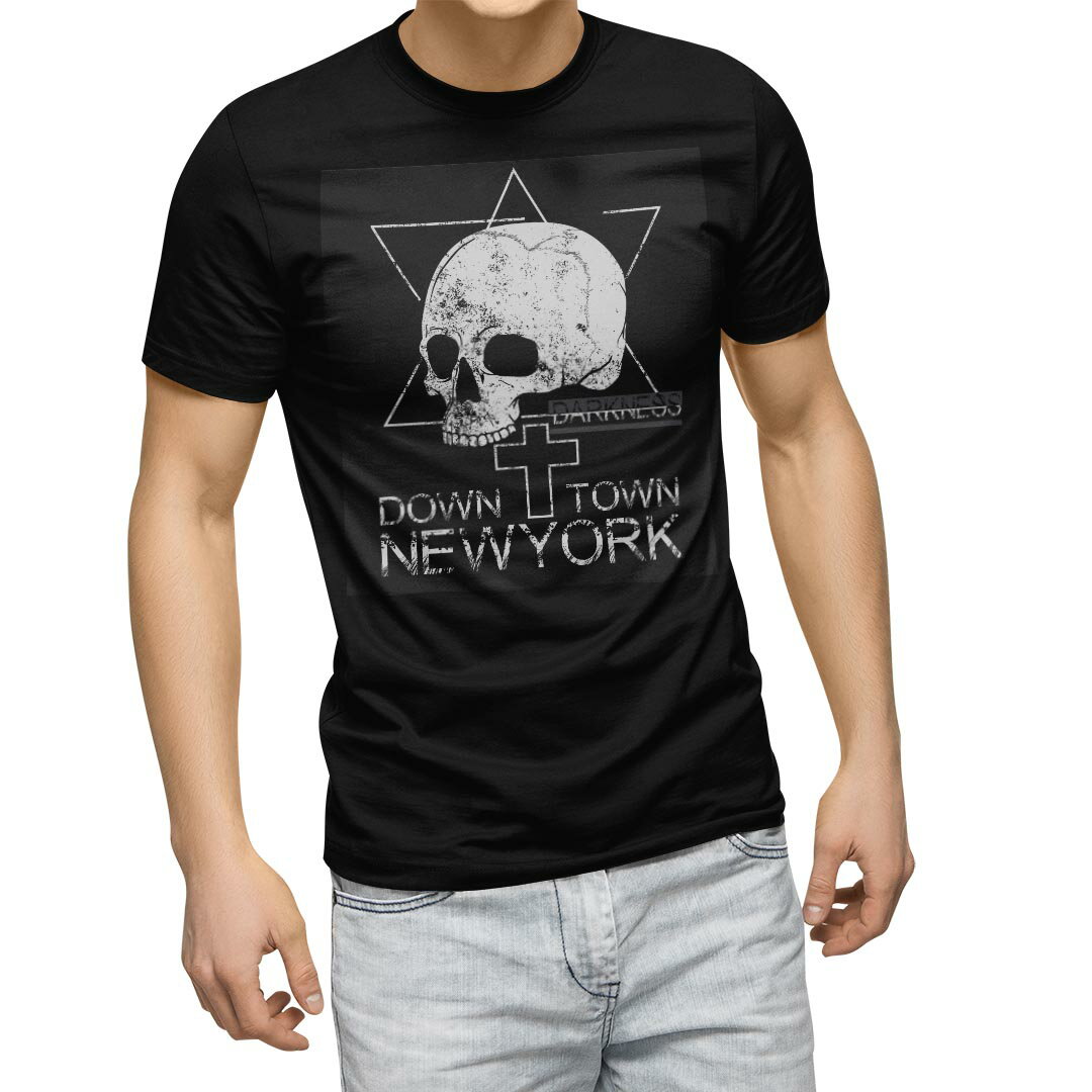 Scull - tシャツ メンズ 半袖 ブラック デザイン XS S M L XL 2XL Tシャツ ティーシャツ T shirt　黒 013613 ロック　スカル　骸骨