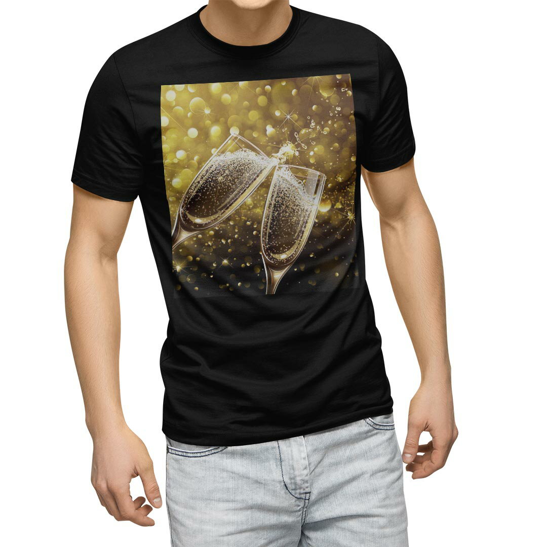tシャツ メンズ 半袖 ブラック デザイン XS S M L XL 2XL Tシャツ ティーシャツ T shirt 黒 013691 キラキラ ゴールド