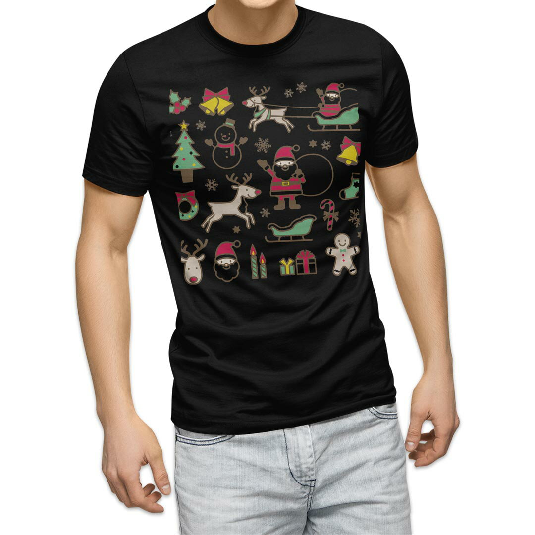 Other - tシャツ メンズ 半袖 ブラック デザイン XS S M L XL 2XL Tシャツ ティーシャツ T shirt 黒 013795 クリスマス　サンタ　トナカイ