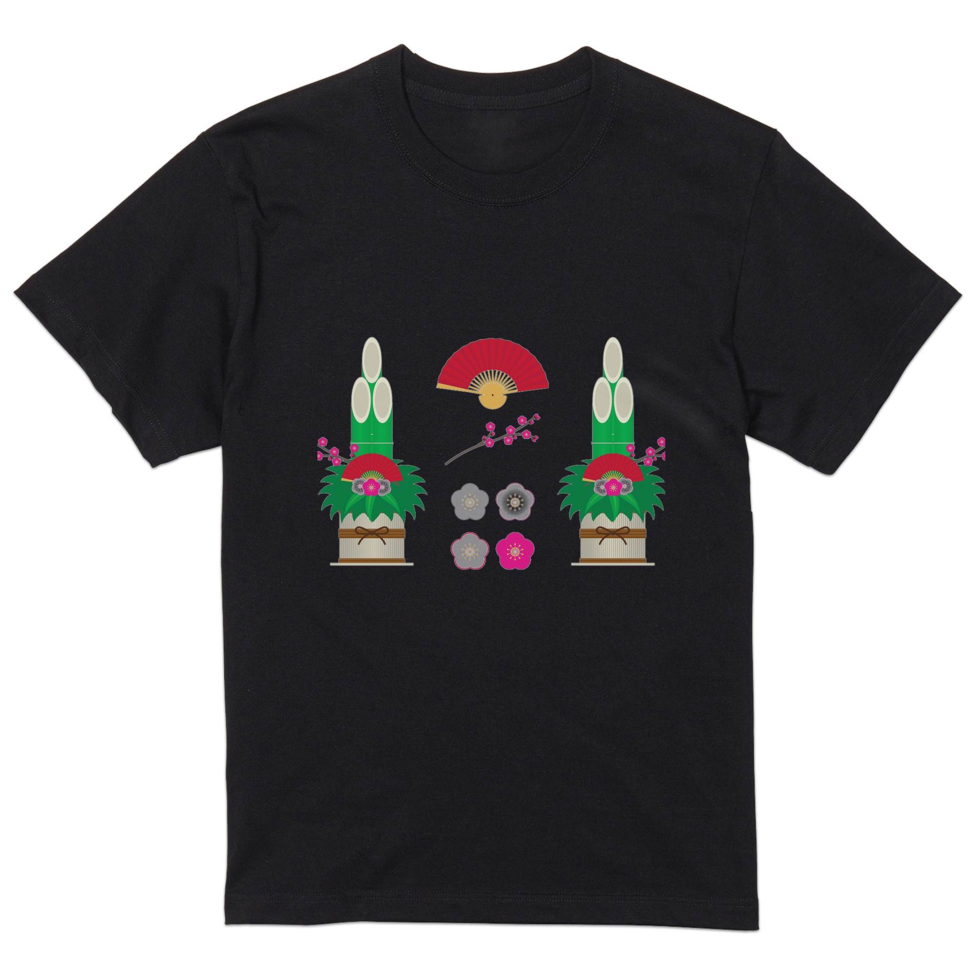tシャツ メンズ 半袖 ブラック デザイン XS S M L XL 2XL Tシャツ ティーシャツ T shirt 黒 013828 門松　正月