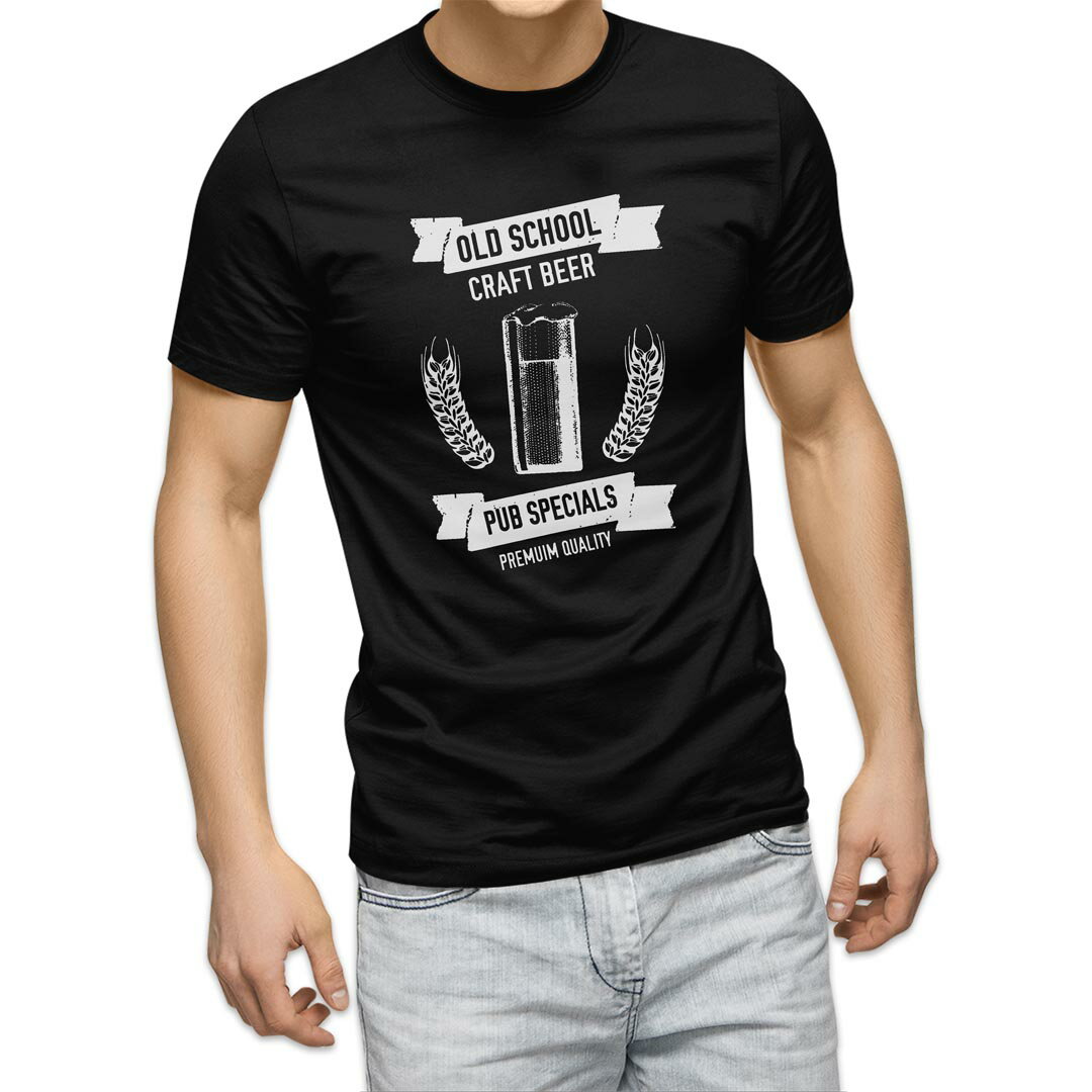tシャツ メンズ 半袖 ブラック デザイン XS S M L XL 2XL Tシャツ ティーシャツ T shirt 黒 013895 ビール お酒 ロゴ