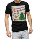 tシャツ メンズ 半袖 ブラック デザイン XS S M L XL 2XL Tシャツ ティーシャツ T shirt 黒 013954 クリスマス ツリー サンタ