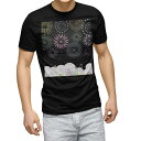 tシャツ メンズ 半袖 ブラック デザイン XS S M L XL 2XL Tシャツ ティーシャツ T shirt 黒 013965 花火 夜空 カラフル