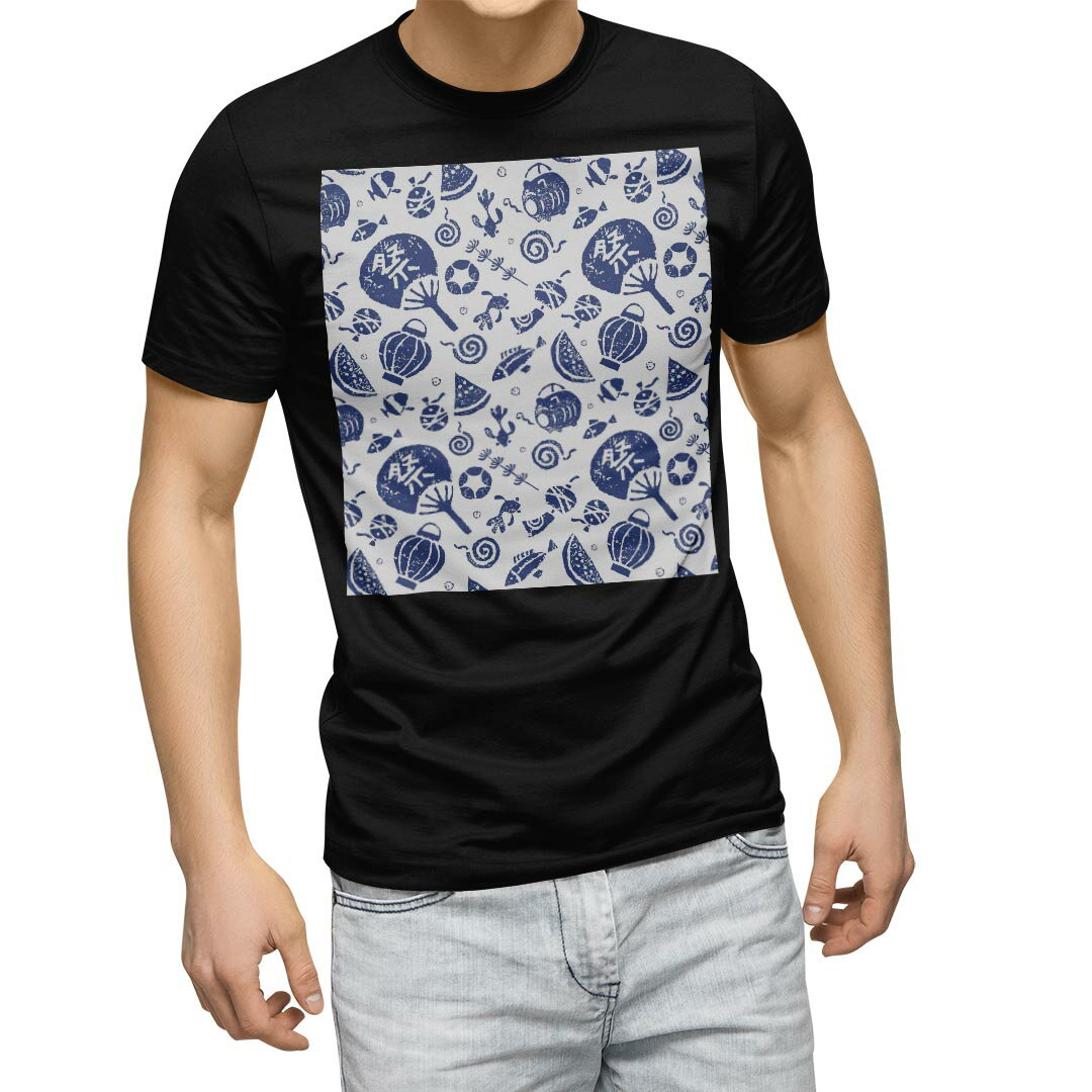 tシャツ メンズ 半袖 ブラック デザイン XS S M L XL 2XL Tシャツ ティーシャツ T shirt　黒 014091 祭り　夏　スイカ