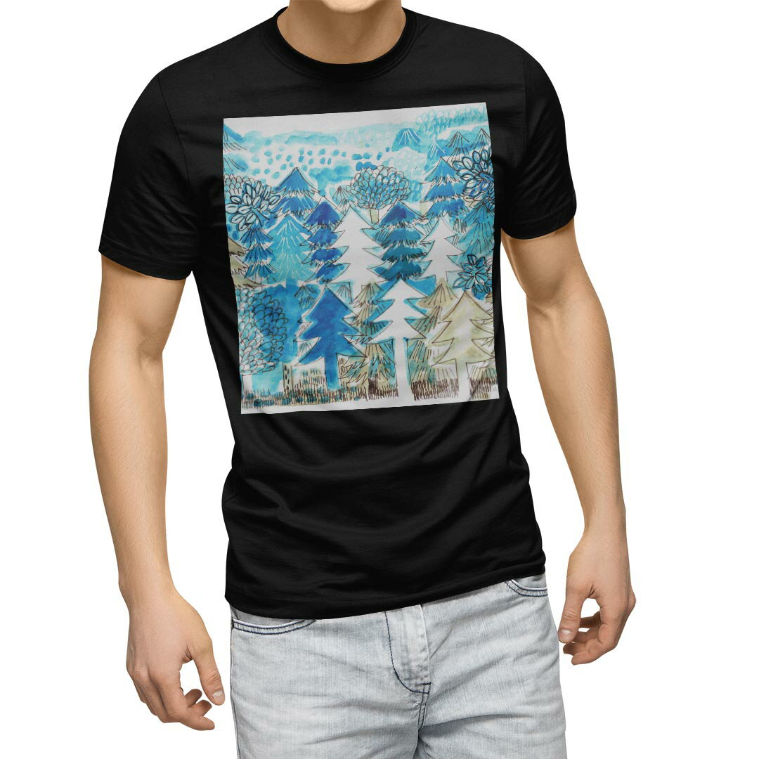 tシャツ メンズ 半袖 ブラック デザイン XS S M L XL 2XL Tシャツ ティーシャツ T shirt　黒 014168 風景　木　植物