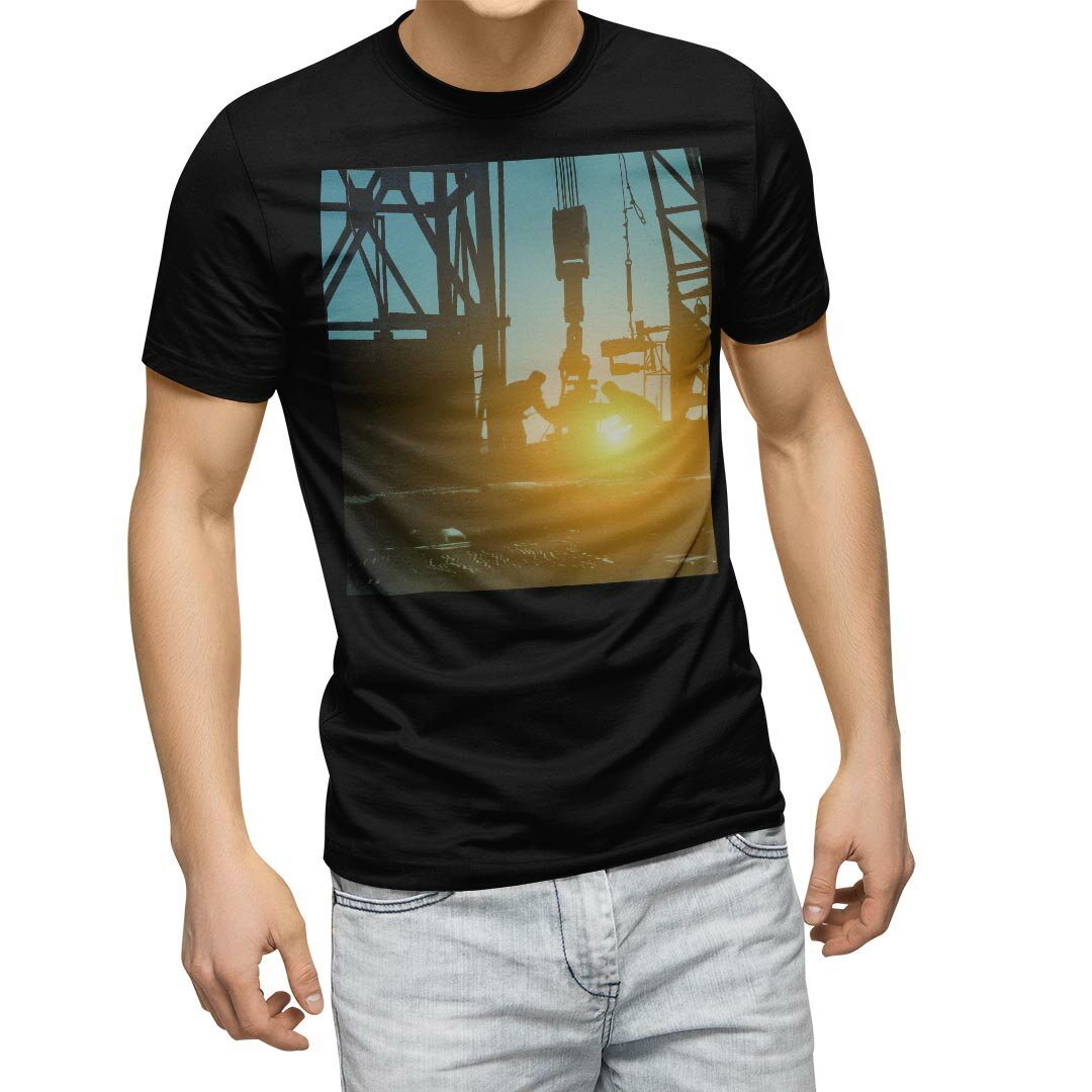 tシャツ メンズ 半袖 ブラック デザイン XS S M L XL 2XL Tシャツ ティーシャツ T shirt　黒 014343 風景　景色　夕日