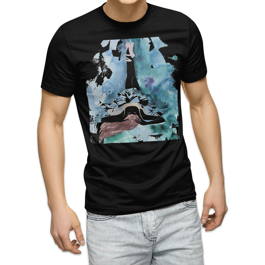 tシャツ メンズ 半袖 ブラック デザイン XS S M L XL 2XL Tシャツ ティーシャツ T shirt 黒 014390 人物　バレエ　イラスト