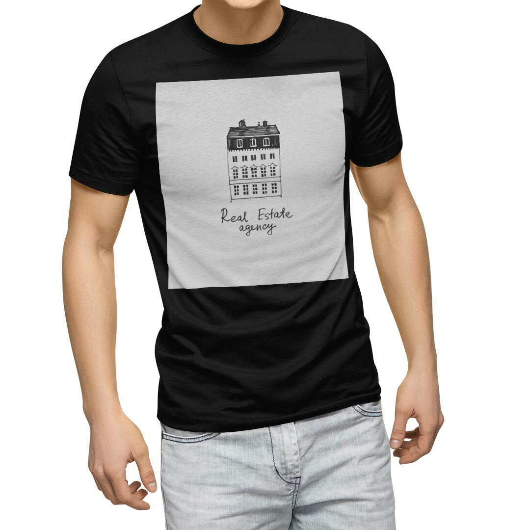 American Casual - tシャツ メンズ 半袖 ブラック デザイン XS S M L XL 2XL Tシャツ ティーシャツ T shirt 黒 014450 風景　景色　建物