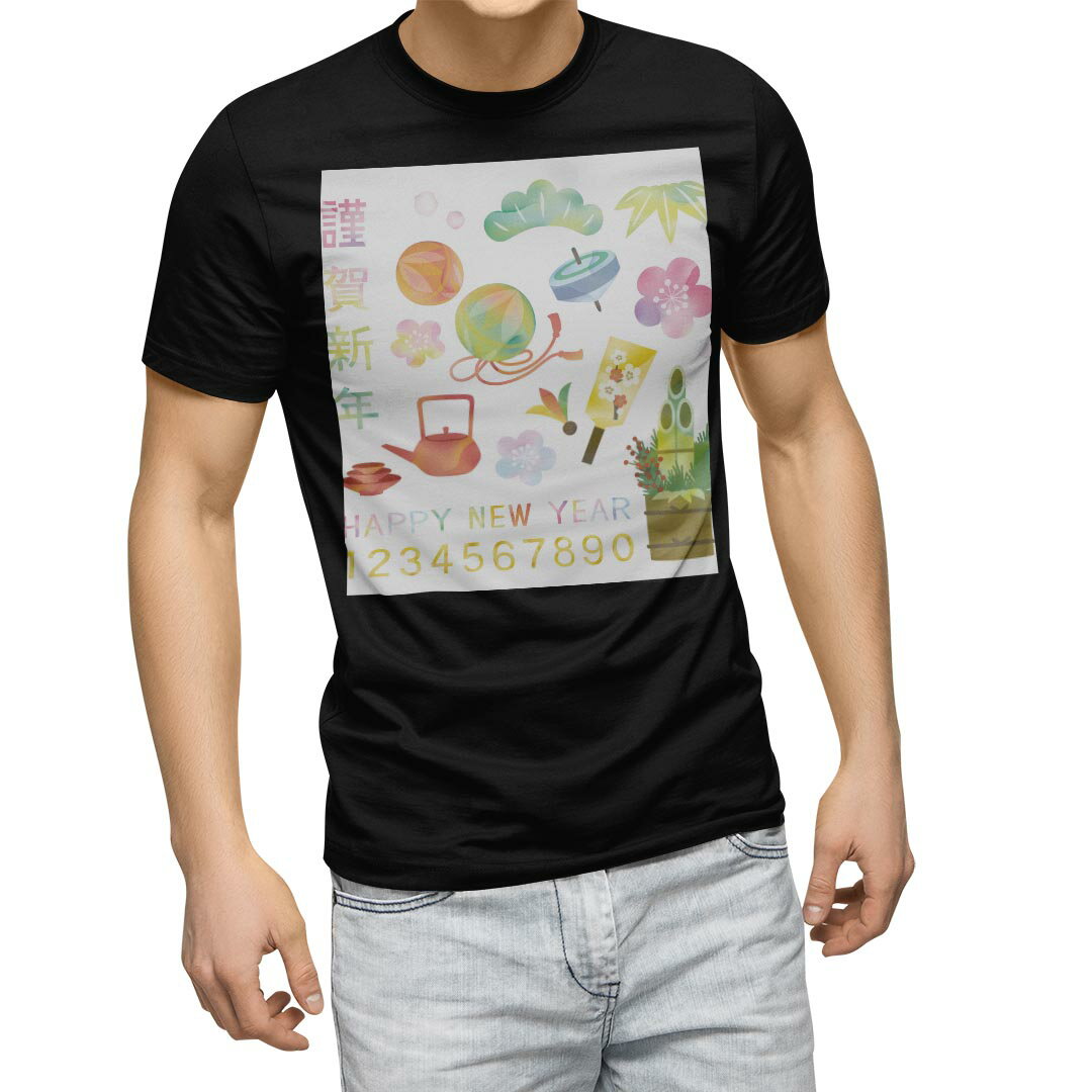 Shirts, T-Shirts - tシャツ メンズ 半袖 ブラック デザイン XS S M L XL 2XL Tシャツ ティーシャツ T shirt 黒 014646 年明け　門松　お祝い