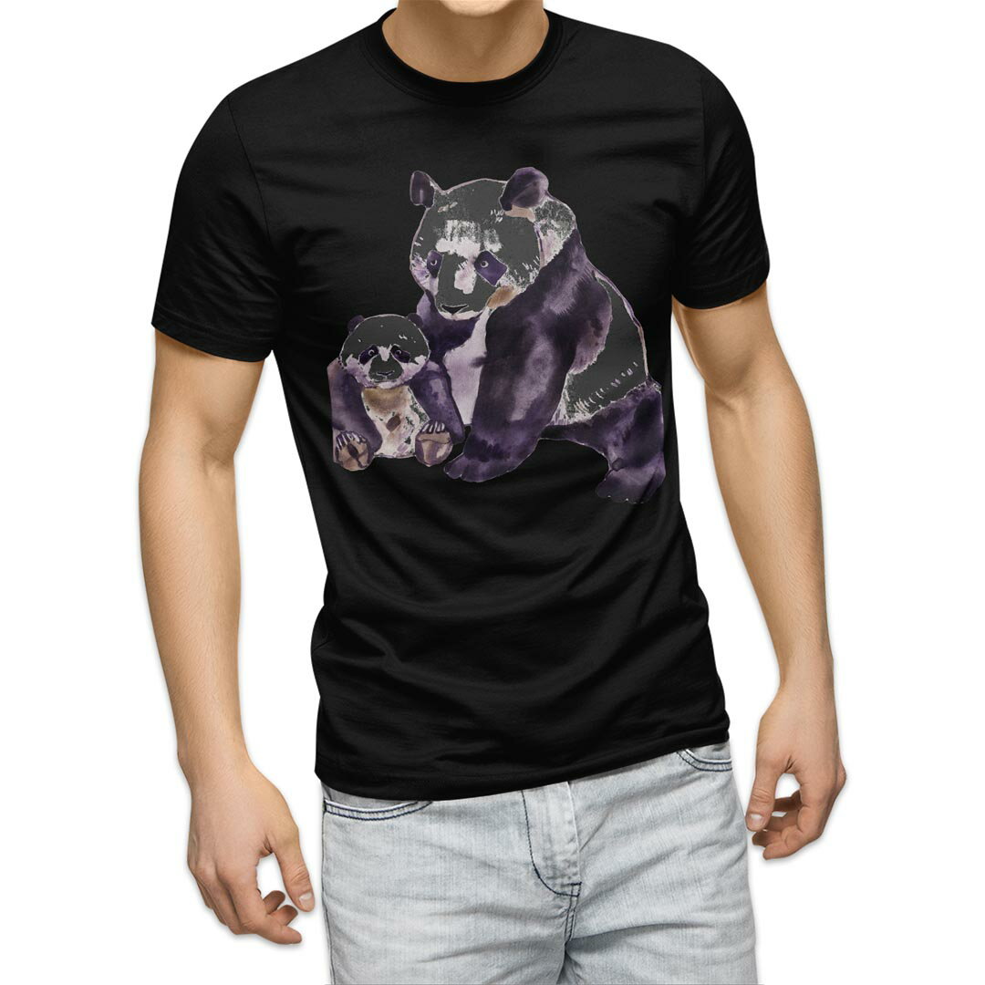 tシャツ メンズ 半袖 ブラック デザイン XS S M L XL 2XL Tシャツ ティーシャツ T shirt 黒 014707 パンダ　動物　アニマル