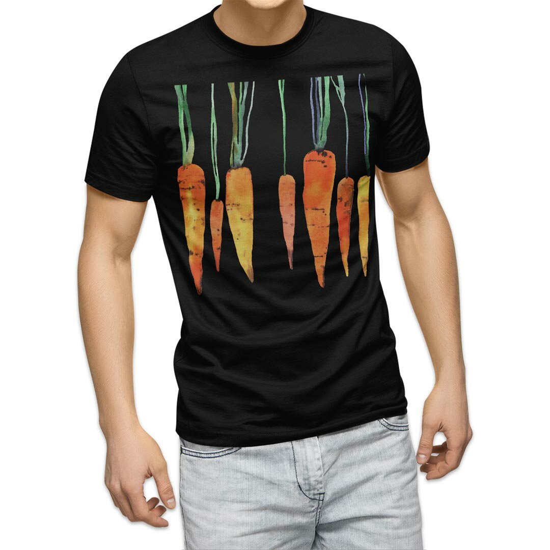 楽天kabeコレtシャツ メンズ 半袖 ブラック デザイン XS S M L XL 2XL Tシャツ ティーシャツ T shirt 黒 014822 ニンジン　オレンジ　野菜