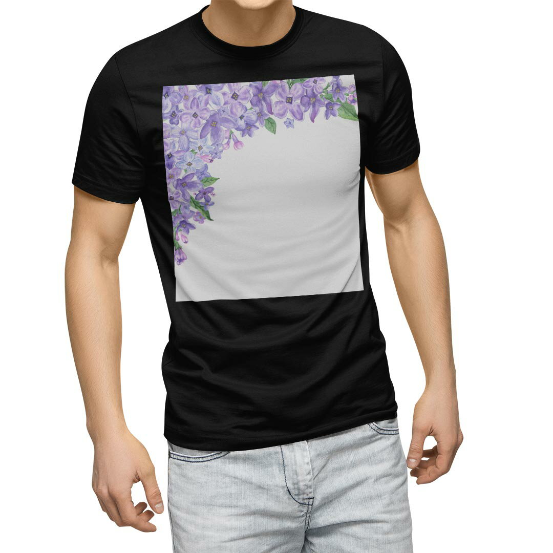 tシャツ メンズ 半袖 ブラック デザイン XS S M L XL 2XL Tシャツ ティーシャツ T shirt 黒 014854 花 紫 綺麗
