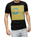 tシャツ メンズ 半袖 ブラック デザイン XS S M L XL 2XL Tシャツ ティーシャツ T shirt 黒 014884 ヘッドホン 音楽 黄色 イエロー