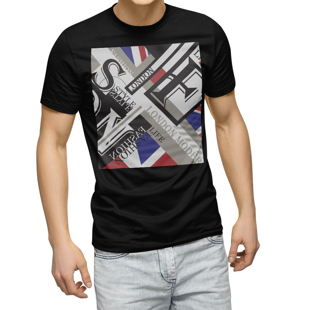 tシャツ メンズ 半袖 ブラック デザイン XS S M L XL 2XL Tシャツ ティーシャツ T shirt　黒 014965 ユニオンジャック　イラスト　外国　英字