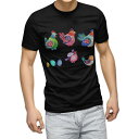 tシャツ メンズ 半袖 ブラック デザイン XS S M L XL 2XL Tシャツ ティーシャツ T shirt 黒 015319 イースター たまご とり ケーキ パステル