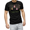 tシャツ メンズ 半袖 ブラック デザイン XS S M L XL 2XL Tシャツ ティーシャツ T shirt 黒 015325 イースター たまご とり ケーキ パステル