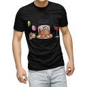 tシャツ メンズ 半袖 ブラック デザイン XS S M L XL 2XL Tシャツ ティーシャツ T shirt 黒 015328 イースター たまご とり ケーキ パステル
