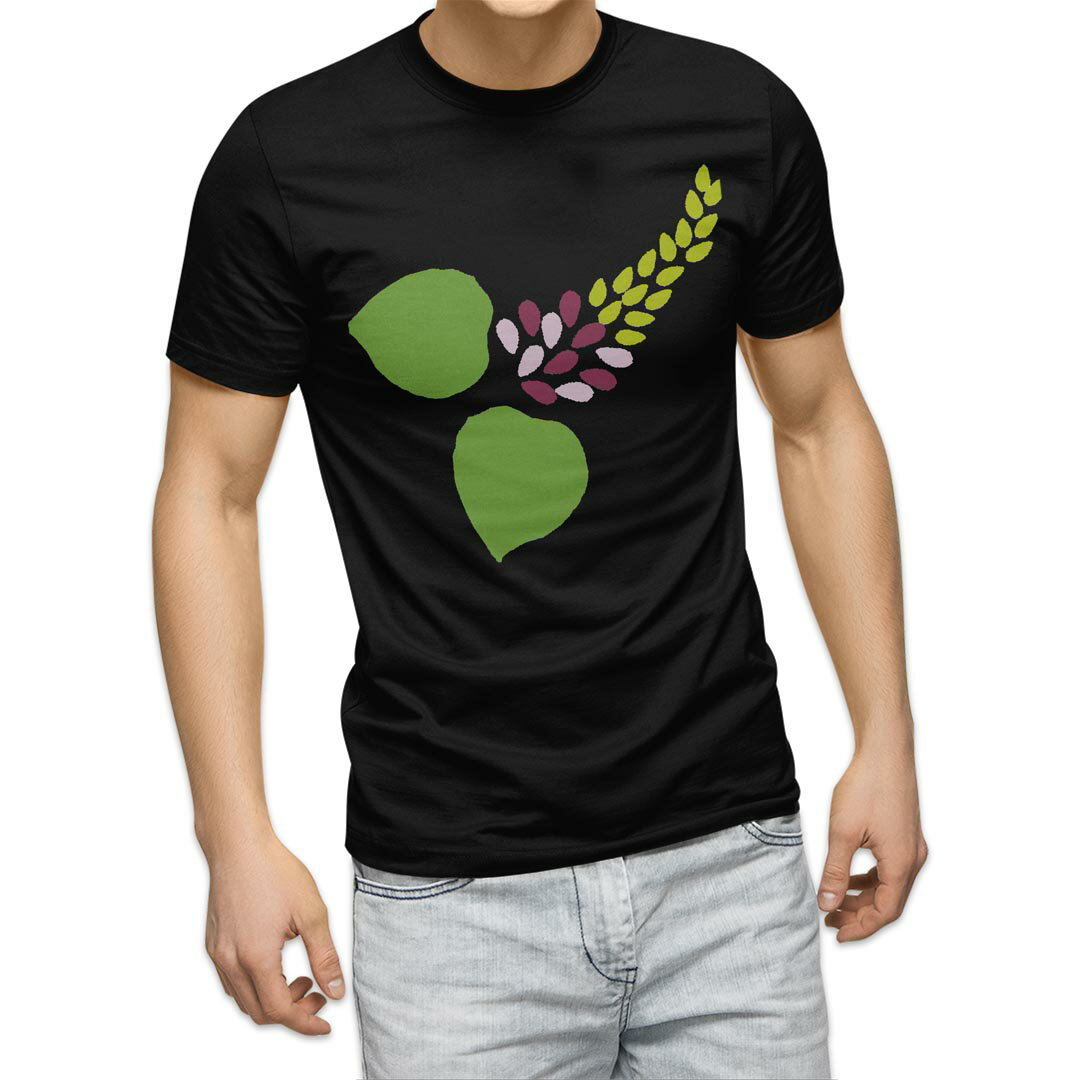 tシャツ メンズ 半袖 ブラック デザイン XS S M L XL 2XL Tシャツ ティーシャツ T shirt 黒 015435 花　絵　植物