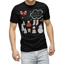tシャツ メンズ 半袖 ブラック デザイン XS S M L XL 2XL Tシャツ ティーシャツ T shirt 黒 015600 冬 クリスマス ゆきだるま