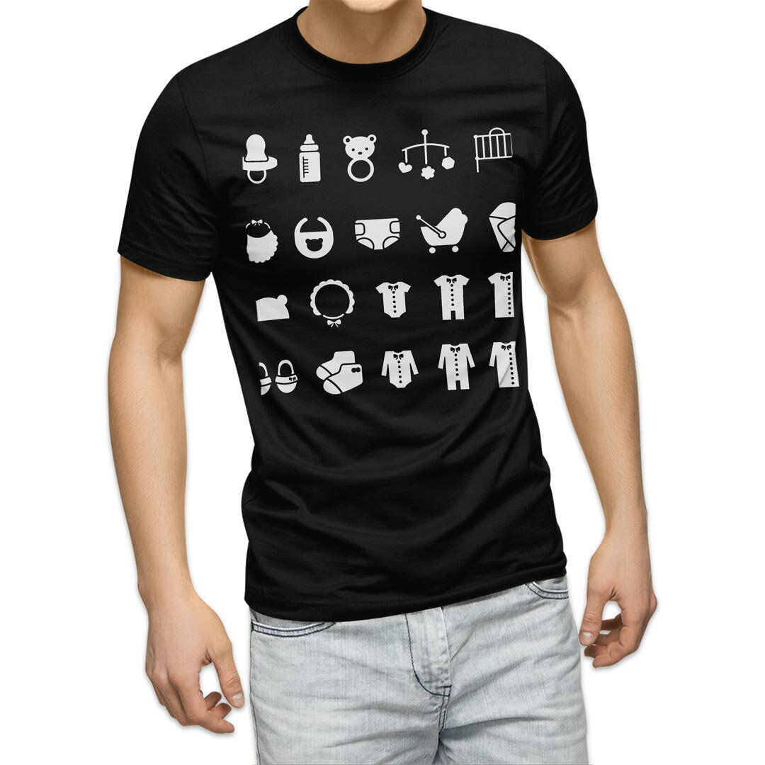 tシャツ メンズ 半袖 ブラック デザイン XS S M L XL 2XL Tシャツ ティーシャツ T shirt 黒 015601 赤ちゃん　アイコン　整理整頓