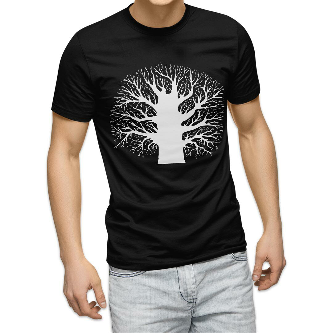 tシャツ メンズ 半袖 ブラック デザイン XS S M L XL 2XL Tシャツ ティーシャツ T shirt 黒 015633 木..