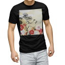 tシャツ メンズ 半袖 ブラック デザイン XS S M L XL 2XL Tシャツ ティーシャツ T shirt 黒 015637 鶴 和柄 和風(4)