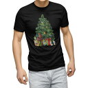 tシャツ メンズ 半袖 ブラック デザイン XS S M L XL 2XL Tシャツ ティーシャツ T shirt 黒 015843 クリスマスツリー プレゼント 冬
