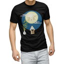 tシャツ メンズ 半袖 ブラック デザイン XS S M L XL 2XL Tシャツ ティーシャツ T shirt 黒 015859 お月見 うさぎ 秋