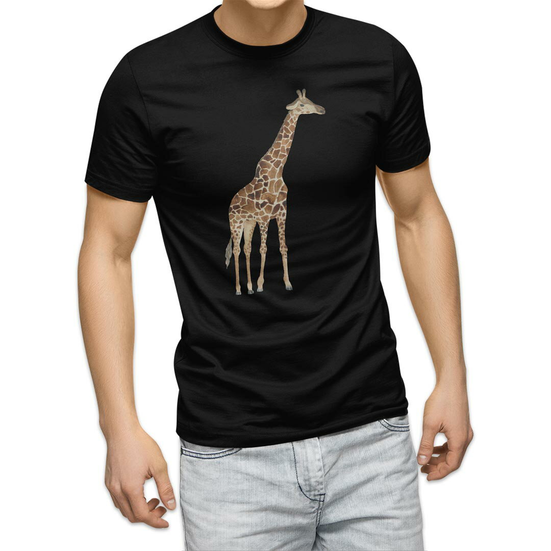 Original - tシャツ メンズ 半袖 ブラック デザイン XS S M L XL 2XL Tシャツ ティーシャツ T shirt 黒 015867 キリン　動物　アニマル