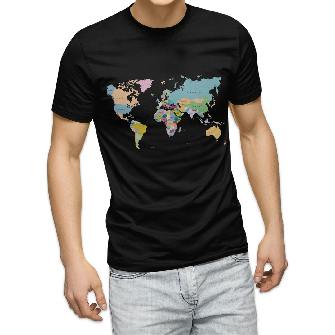Other - tシャツ メンズ 半袖 ブラック デザイン XS S M L XL 2XL Tシャツ ティーシャツ T shirt 黒 015948 世界地図　wordmap